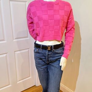 Hollister Pink Checker board knit pattern Crew Neck Sweater